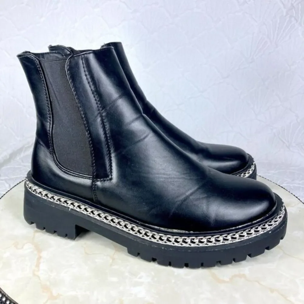 ASOS Chunky Chelsea Boots Womens 7 Black Truffle‎ Collection Faux Leather Chain